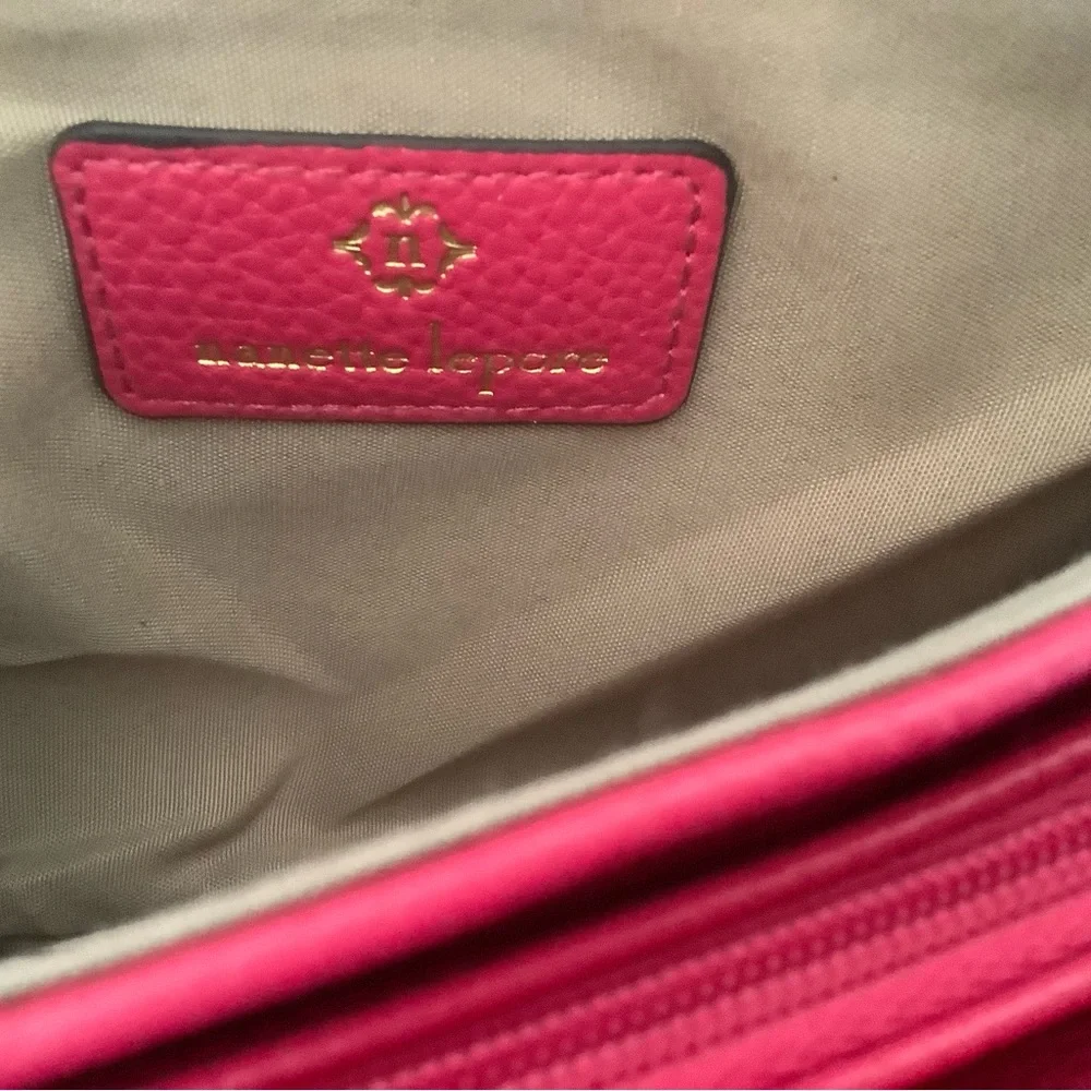 Nanette Laporte wristlet pink fuchsia with gold hardware crossbody bag purse